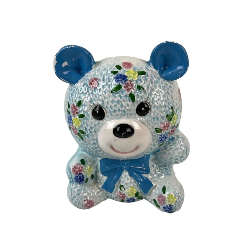 Vintage Napcoware Ceramic Blue Floral Bear Planter Orig. Sticker Home Decor